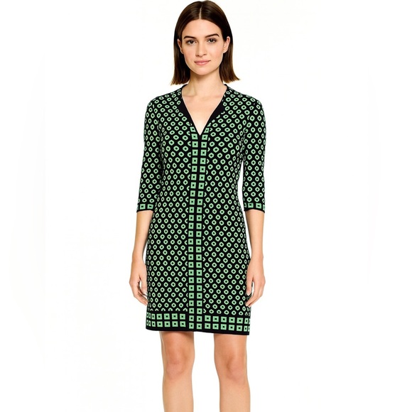 Diane Von Furstenberg Rose two green silk dress size 4 - Picture 1 of 8